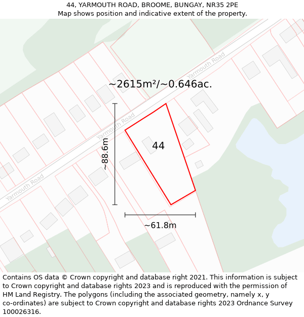 44, YARMOUTH ROAD, BROOME, BUNGAY, NR35 2PE: Plot and title map