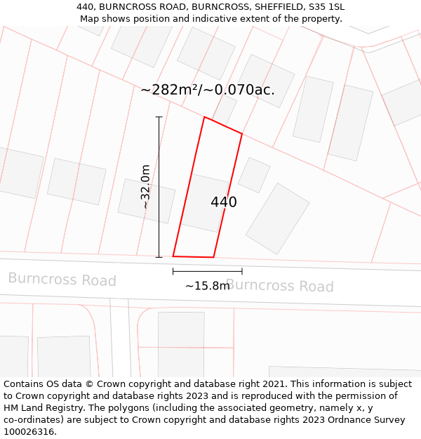 440, BURNCROSS ROAD, BURNCROSS, SHEFFIELD, S35 1SL: Plot and title map