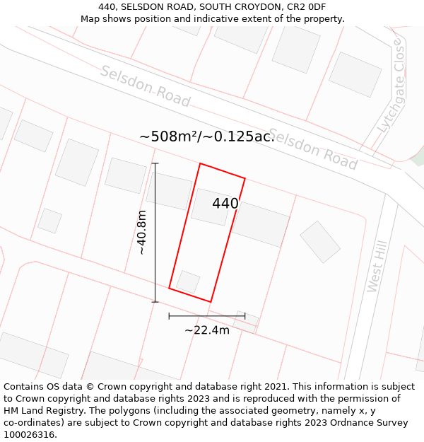 440, SELSDON ROAD, SOUTH CROYDON, CR2 0DF: Plot and title map