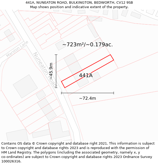 441A, NUNEATON ROAD, BULKINGTON, BEDWORTH, CV12 9SB: Plot and title map