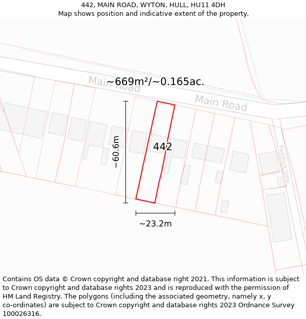 442, MAIN ROAD, WYTON, HULL, HU11 4DH: Plot and title map