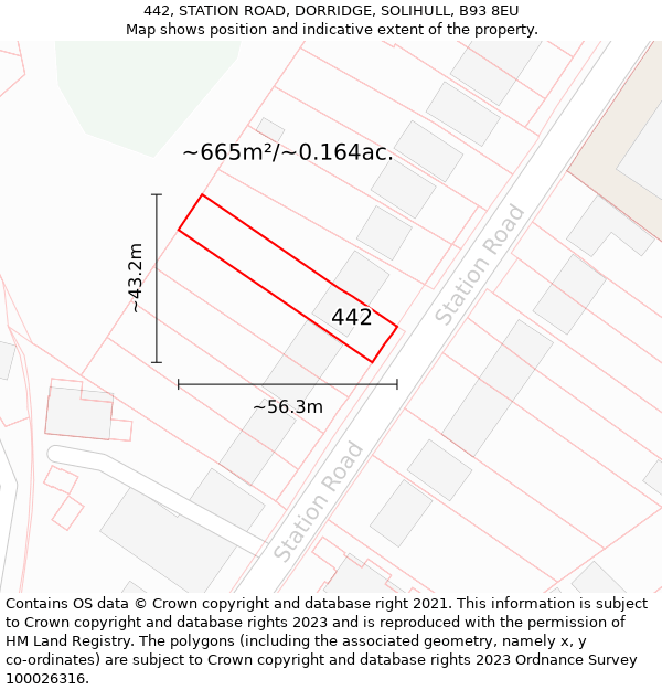 442, STATION ROAD, DORRIDGE, SOLIHULL, B93 8EU: Plot and title map