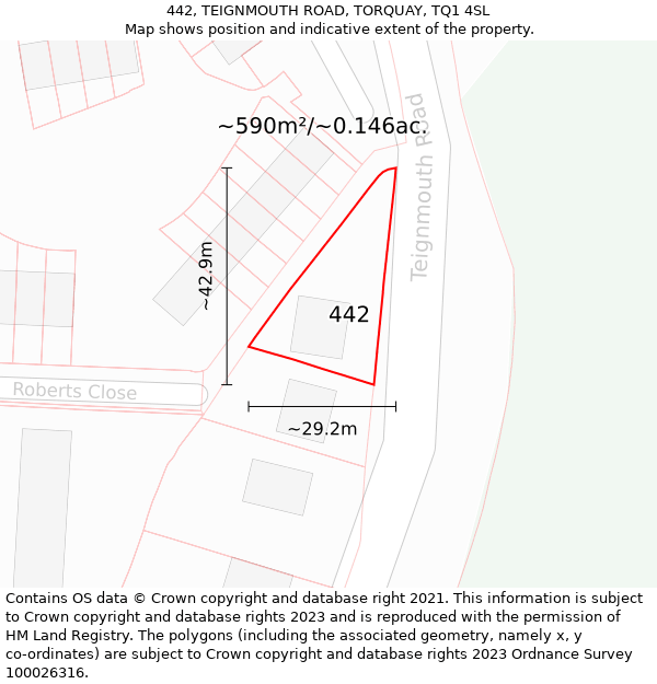 442, TEIGNMOUTH ROAD, TORQUAY, TQ1 4SL: Plot and title map