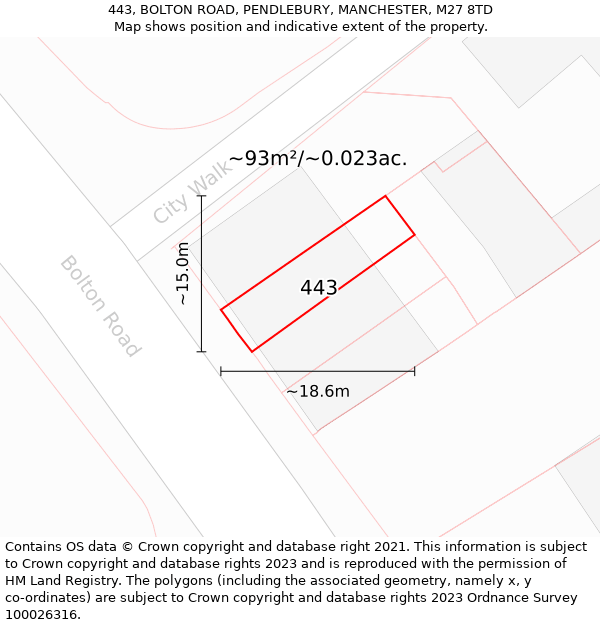 443, BOLTON ROAD, PENDLEBURY, MANCHESTER, M27 8TD: Plot and title map