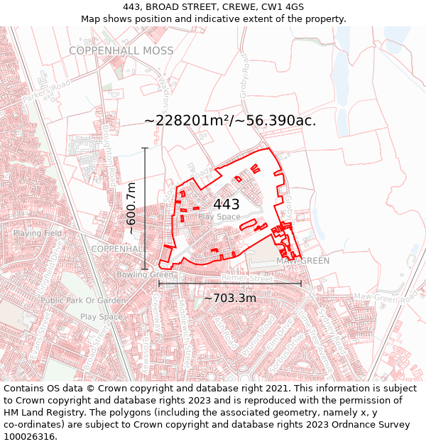 443, BROAD STREET, CREWE, CW1 4GS: Plot and title map