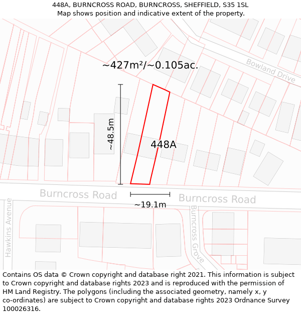 448A, BURNCROSS ROAD, BURNCROSS, SHEFFIELD, S35 1SL: Plot and title map