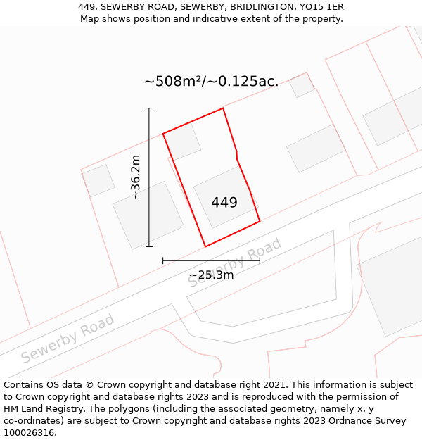 449, SEWERBY ROAD, SEWERBY, BRIDLINGTON, YO15 1ER: Plot and title map