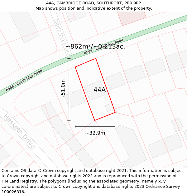 44A, CAMBRIDGE ROAD, SOUTHPORT, PR9 9PP: Plot and title map