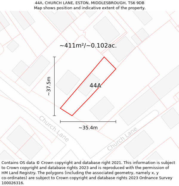 44A, CHURCH LANE, ESTON, MIDDLESBROUGH, TS6 9DB: Plot and title map