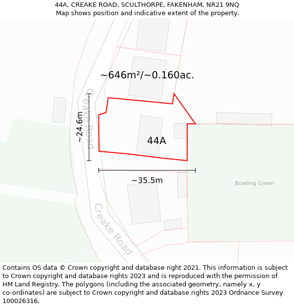 44A, CREAKE ROAD, SCULTHORPE, FAKENHAM, NR21 9NQ: Plot and title map