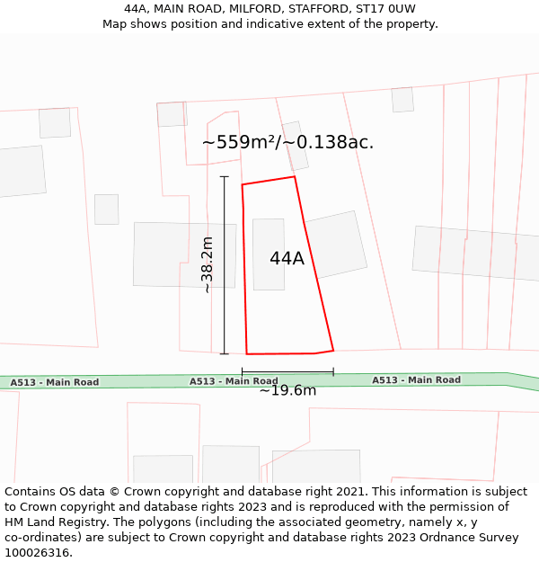 44A, MAIN ROAD, MILFORD, STAFFORD, ST17 0UW: Plot and title map