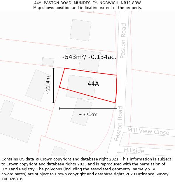 44A, PASTON ROAD, MUNDESLEY, NORWICH, NR11 8BW: Plot and title map