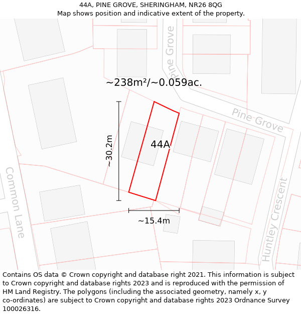 44A, PINE GROVE, SHERINGHAM, NR26 8QG: Plot and title map