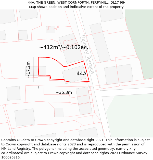 44A, THE GREEN, WEST CORNFORTH, FERRYHILL, DL17 9JH: Plot and title map