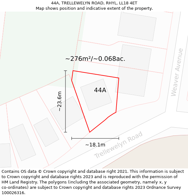44A, TRELLEWELYN ROAD, RHYL, LL18 4ET: Plot and title map