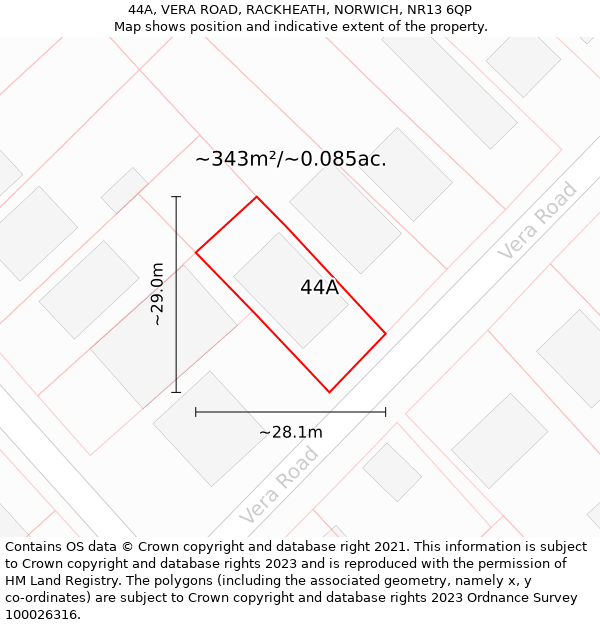 44A, VERA ROAD, RACKHEATH, NORWICH, NR13 6QP: Plot and title map