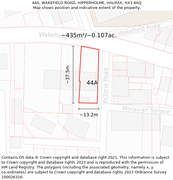 44A, WAKEFIELD ROAD, HIPPERHOLME, HALIFAX, HX3 8AQ: Plot and title map