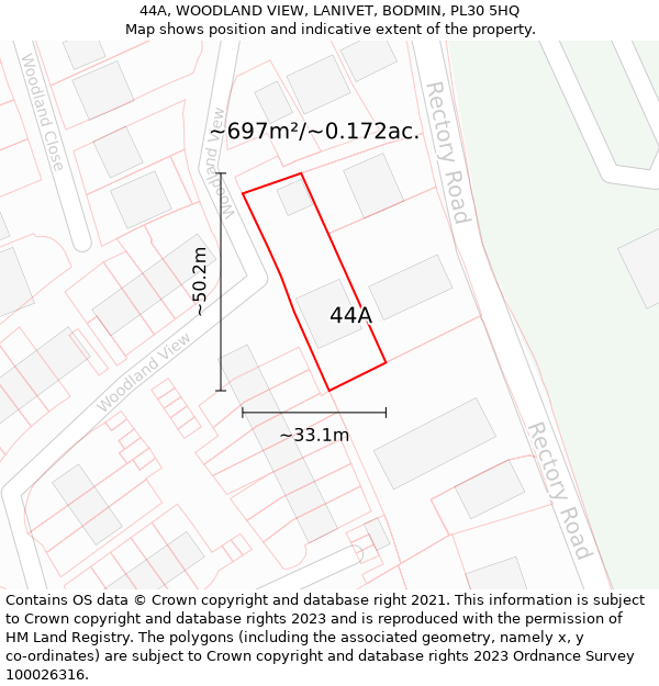 44A, WOODLAND VIEW, LANIVET, BODMIN, PL30 5HQ: Plot and title map