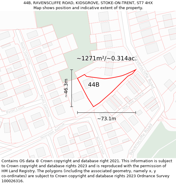 44B, RAVENSCLIFFE ROAD, KIDSGROVE, STOKE-ON-TRENT, ST7 4HX: Plot and title map