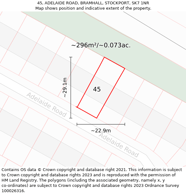 45, ADELAIDE ROAD, BRAMHALL, STOCKPORT, SK7 1NR: Plot and title map