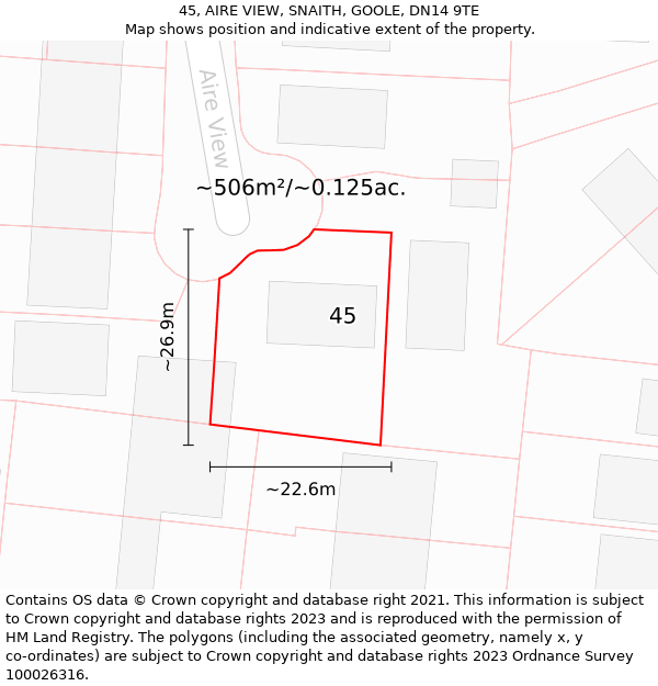 45, AIRE VIEW, SNAITH, GOOLE, DN14 9TE: Plot and title map