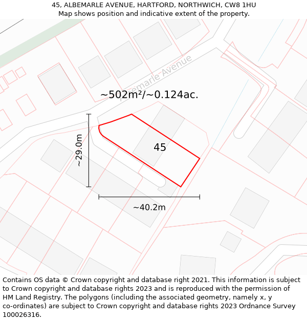 45, ALBEMARLE AVENUE, HARTFORD, NORTHWICH, CW8 1HU: Plot and title map