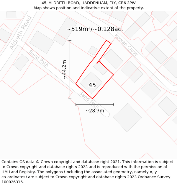 45, ALDRETH ROAD, HADDENHAM, ELY, CB6 3PW: Plot and title map