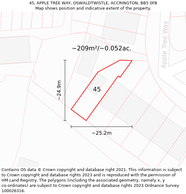 45, APPLE TREE WAY, OSWALDTWISTLE, ACCRINGTON, BB5 0FB: Plot and title map