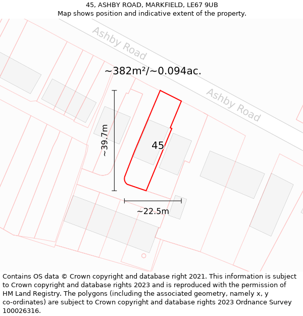 45, ASHBY ROAD, MARKFIELD, LE67 9UB: Plot and title map