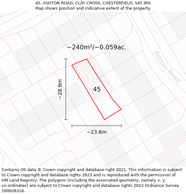 45, ASHTON ROAD, CLAY CROSS, CHESTERFIELD, S45 9FA: Plot and title map