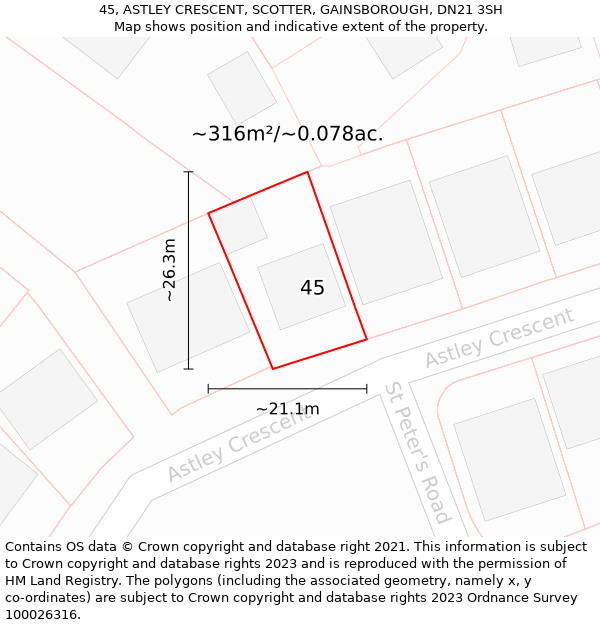 45, ASTLEY CRESCENT, SCOTTER, GAINSBOROUGH, DN21 3SH: Plot and title map