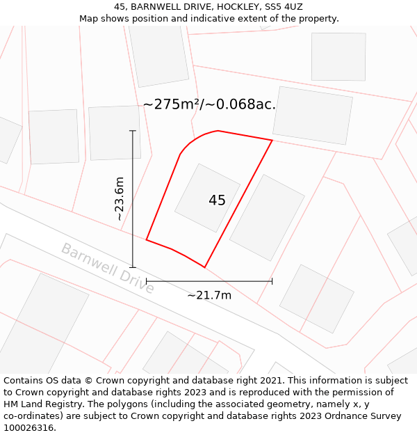 45, BARNWELL DRIVE, HOCKLEY, SS5 4UZ: Plot and title map