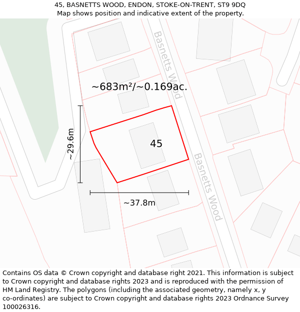 45, BASNETTS WOOD, ENDON, STOKE-ON-TRENT, ST9 9DQ: Plot and title map