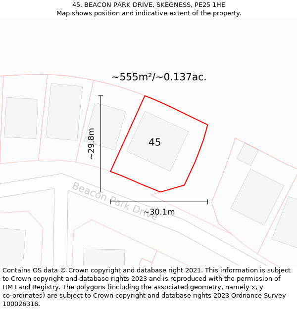 45, BEACON PARK DRIVE, SKEGNESS, PE25 1HE: Plot and title map