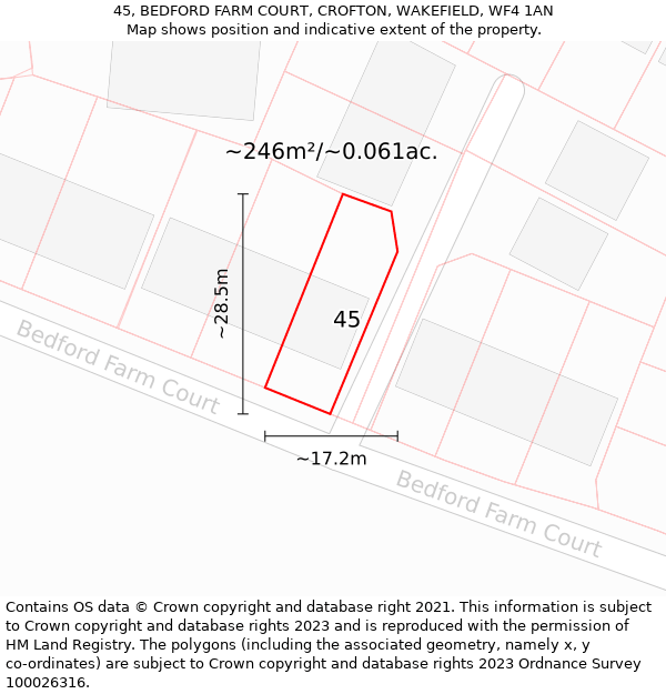 45, BEDFORD FARM COURT, CROFTON, WAKEFIELD, WF4 1AN: Plot and title map