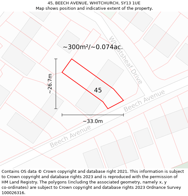 45, BEECH AVENUE, WHITCHURCH, SY13 1UE: Plot and title map