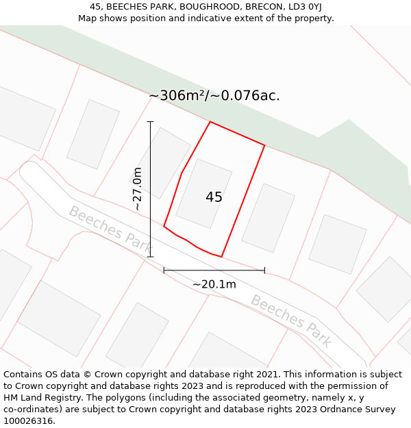 45, BEECHES PARK, BOUGHROOD, BRECON, LD3 0YJ: Plot and title map