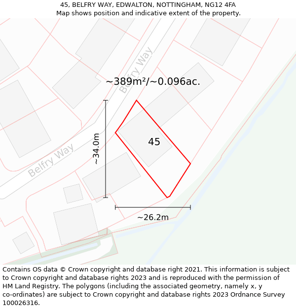 45, BELFRY WAY, EDWALTON, NOTTINGHAM, NG12 4FA: Plot and title map