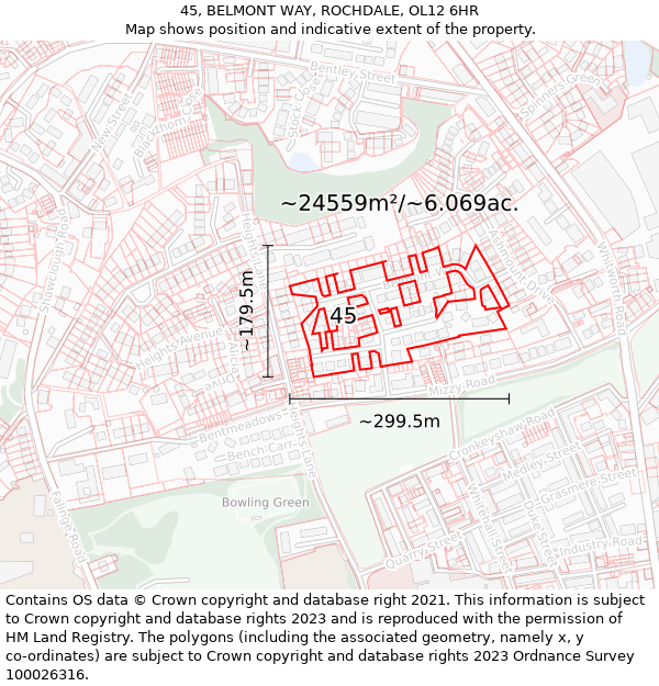 45, BELMONT WAY, ROCHDALE, OL12 6HR: Plot and title map