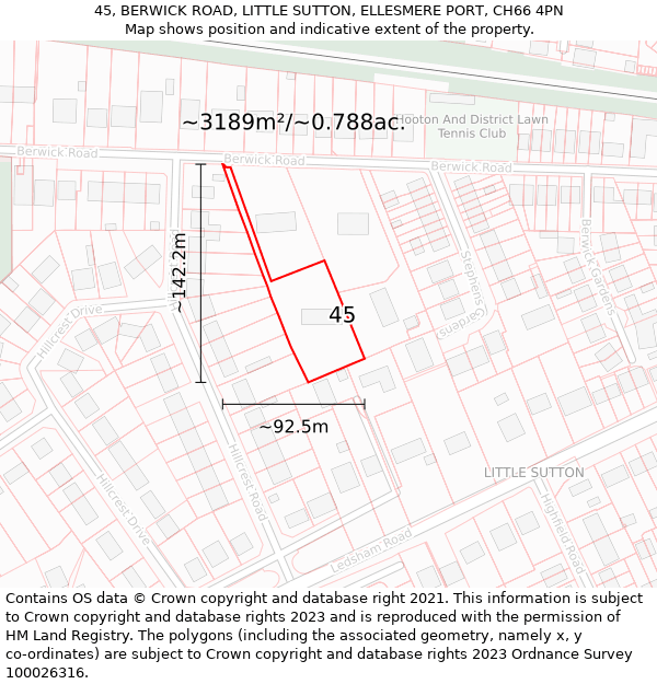 45, BERWICK ROAD, LITTLE SUTTON, ELLESMERE PORT, CH66 4PN: Plot and title map