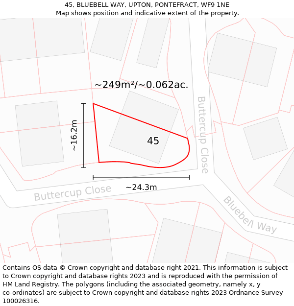 45, BLUEBELL WAY, UPTON, PONTEFRACT, WF9 1NE: Plot and title map