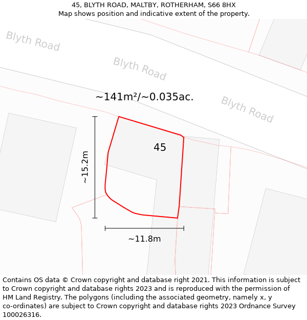 45, BLYTH ROAD, MALTBY, ROTHERHAM, S66 8HX: Plot and title map