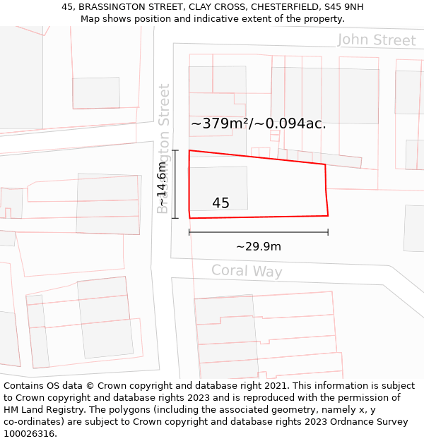 45, BRASSINGTON STREET, CLAY CROSS, CHESTERFIELD, S45 9NH: Plot and title map