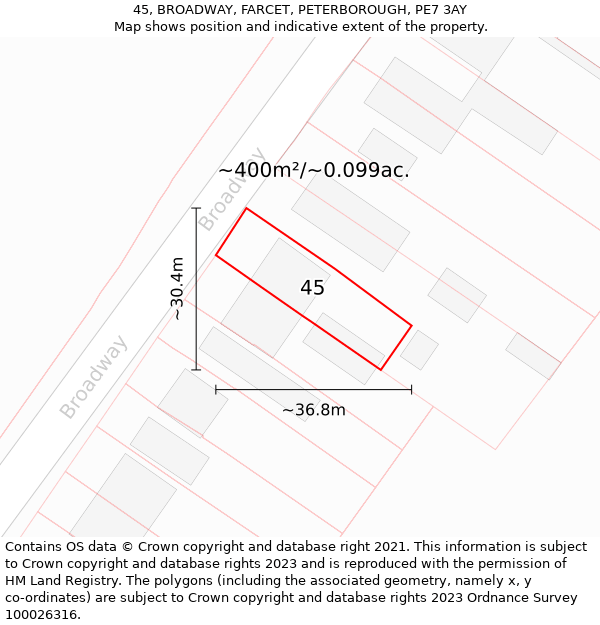 45, BROADWAY, FARCET, PETERBOROUGH, PE7 3AY: Plot and title map