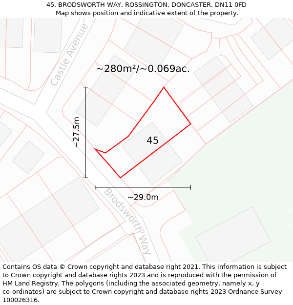 45, BRODSWORTH WAY, ROSSINGTON, DONCASTER, DN11 0FD: Plot and title map