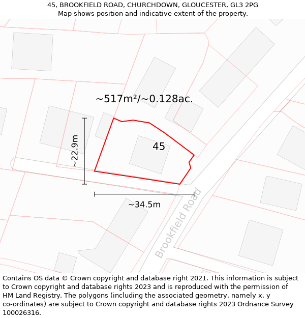 45, BROOKFIELD ROAD, CHURCHDOWN, GLOUCESTER, GL3 2PG: Plot and title map