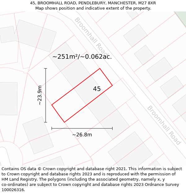 45, BROOMHALL ROAD, PENDLEBURY, MANCHESTER, M27 8XR: Plot and title map