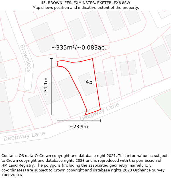 45, BROWNLEES, EXMINSTER, EXETER, EX6 8SW: Plot and title map