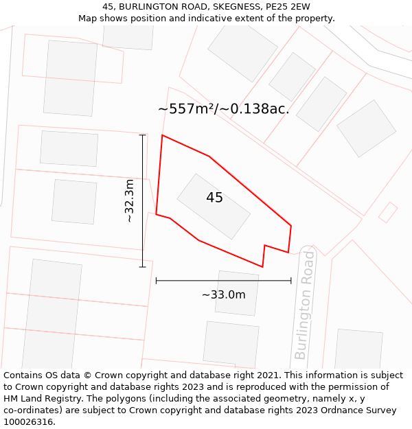 45, BURLINGTON ROAD, SKEGNESS, PE25 2EW: Plot and title map