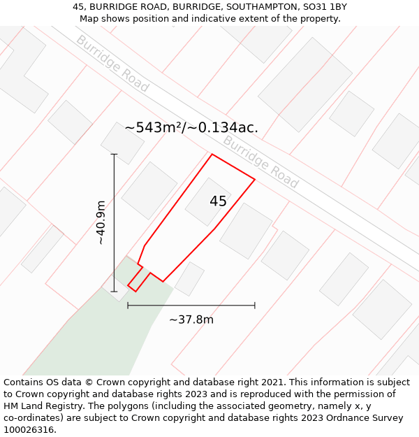 45, BURRIDGE ROAD, BURRIDGE, SOUTHAMPTON, SO31 1BY: Plot and title map